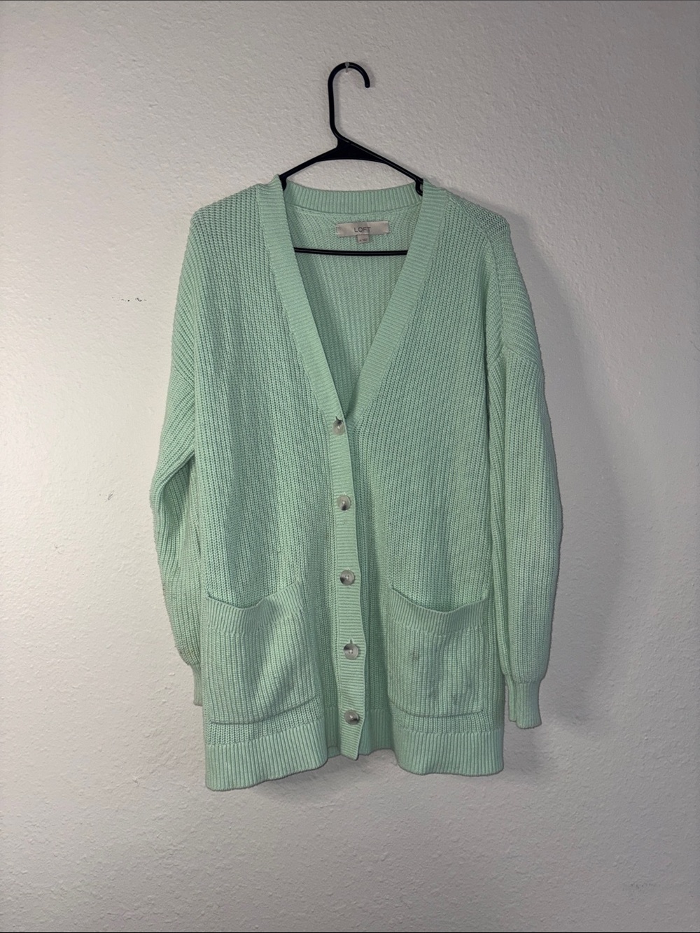 LOFT Mint Green Ribbed Crewneck Sweater